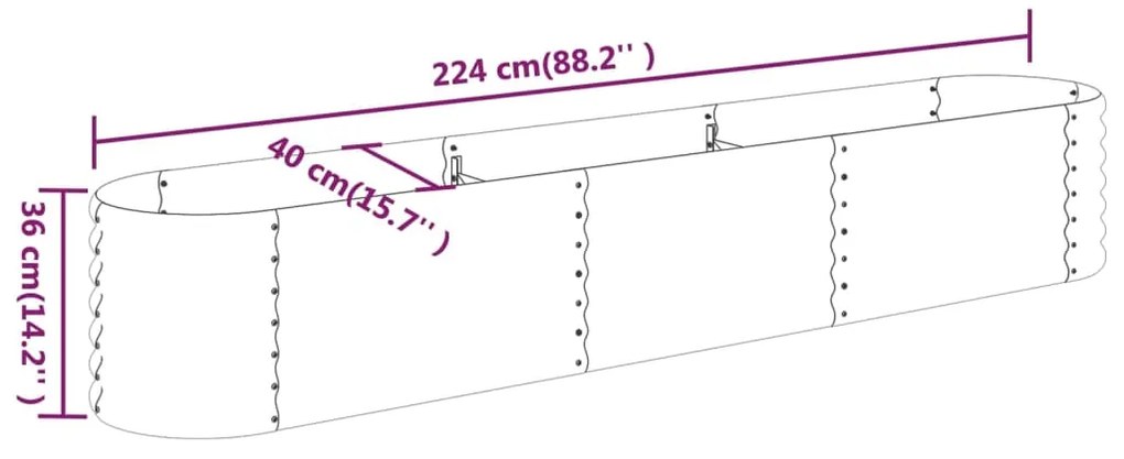 Ζαρντινιέρα Καφέ 224x40x36 εκ. Ατσάλι με Ηλεκτρ. Βαφή Πούδρας - Καφέ