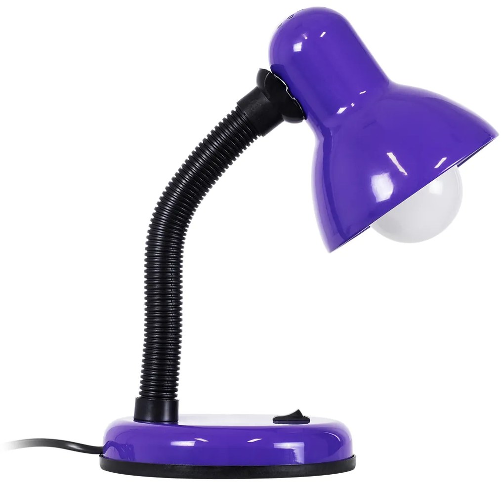 GloboStar STUDENT PURPLE 01537 Μοντέρνο Επιτραπέζιο Φωτιστικό Γραφείου Μονόφωτο 1 x E27 Μωβ με Λευκό Μεταλλικό με Διακόπτη ΟN/OFF Καμπάνα Φ12 x Υ32cm - 01537