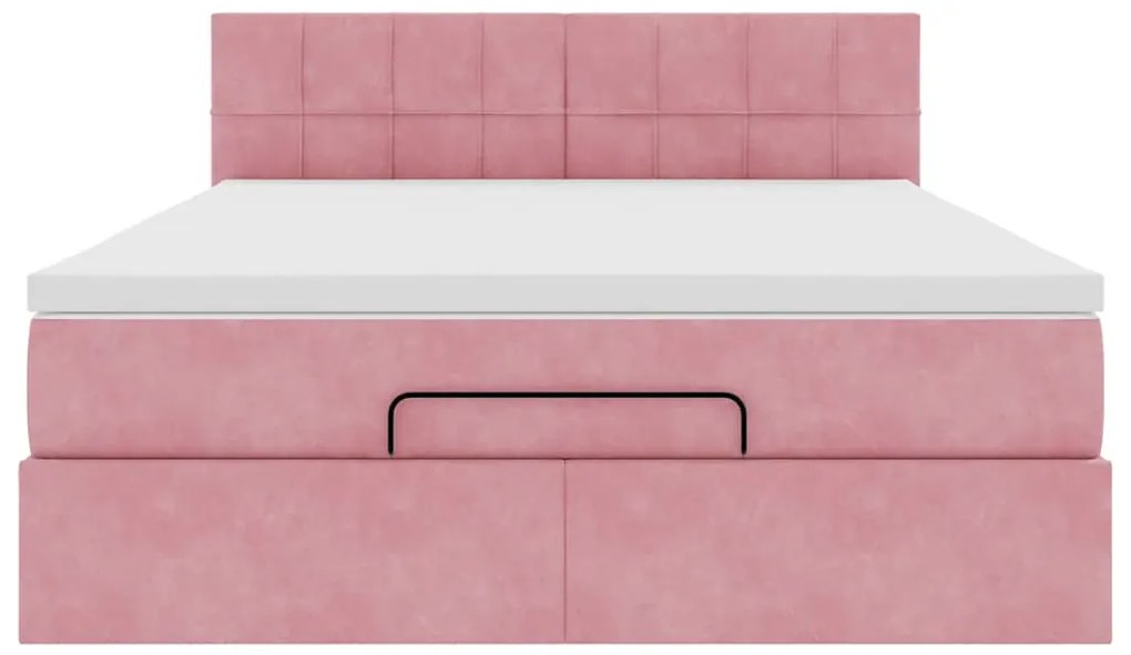 vidaXL Οθωμανικό κρεβάτι με στρώμα & LEDs Ροζ 140x200cm Βελούδο