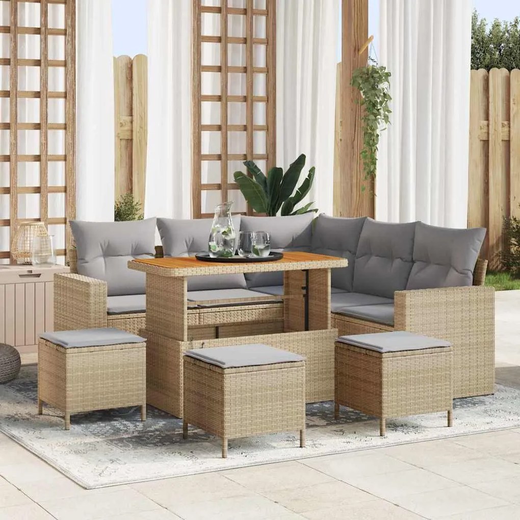 vidaXL Σετ Καναπέ Κήπου 9 pcs Μπεζ συνθετικό ρατάν