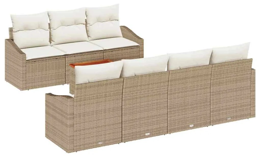 vidaXL Σετ Καναπέ Κήπου με μαξιλάρι 8 pcs Μπεζ Πολυ ράταν