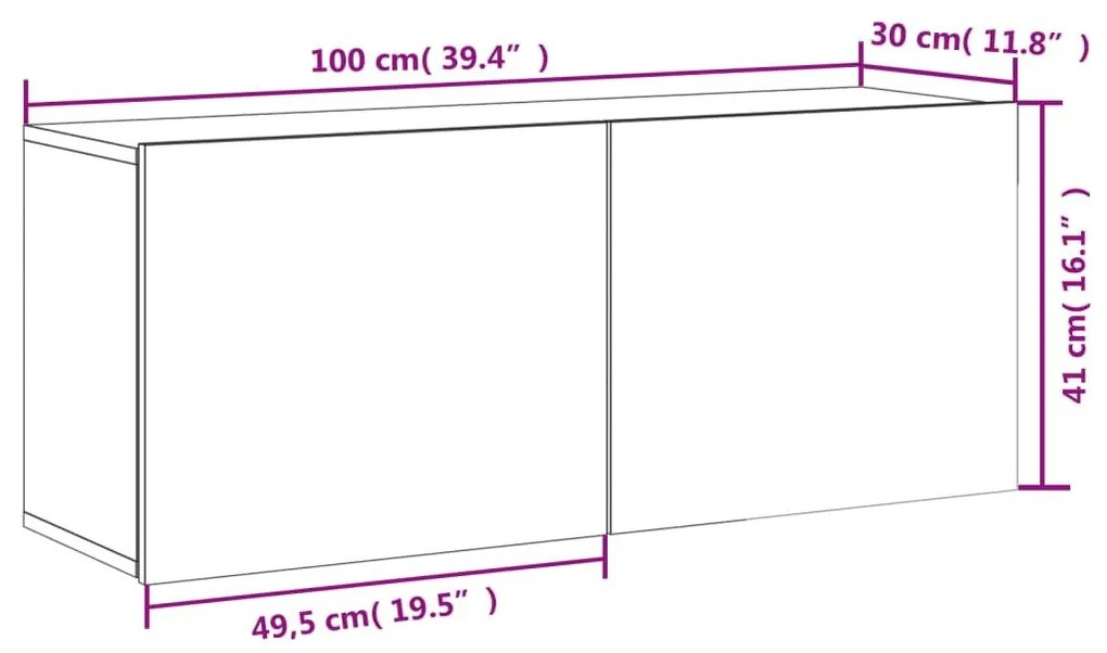 Ντουλάπι Τοίχου Τηλεόρασης Λευκό 100 x 30 x 41 εκ. - Λευκό