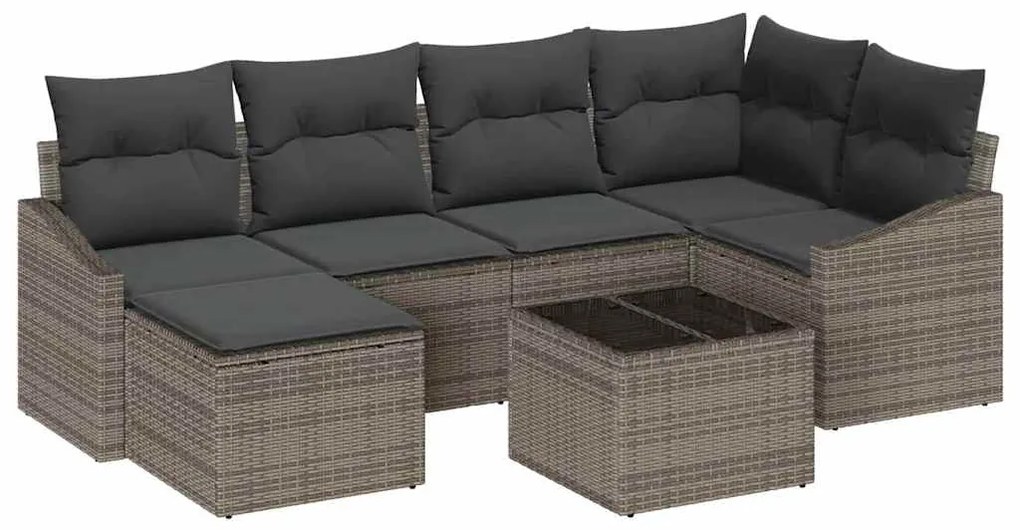 vidaXL Σέτ φαγητού για κήπο με μαξιλάρι 7 pcs Ανοιχτό γκρι