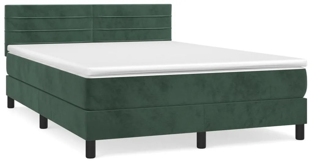 vidaXL Κρεβάτι Boxspring με Στρώμα Σκούρο Πράσινο 140x200εκ. Βελούδινο