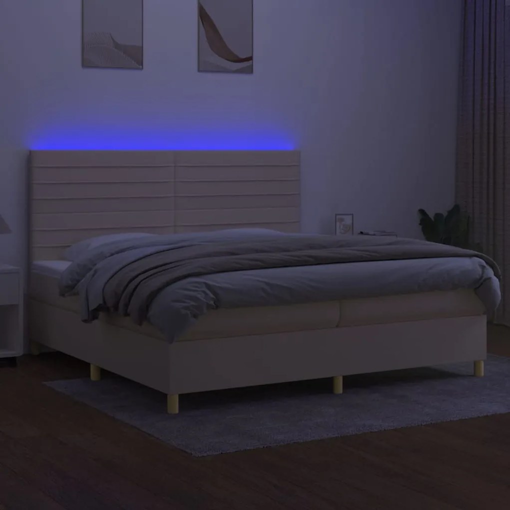 ΚΡΕΒΑΤΙ BOXSPRING ΜΕ ΣΤΡΩΜΑ &amp; LED ΚΡΕΜ 200X200 ΕΚ. ΥΦΑΣΜΑΤΙΝΟ 3135546