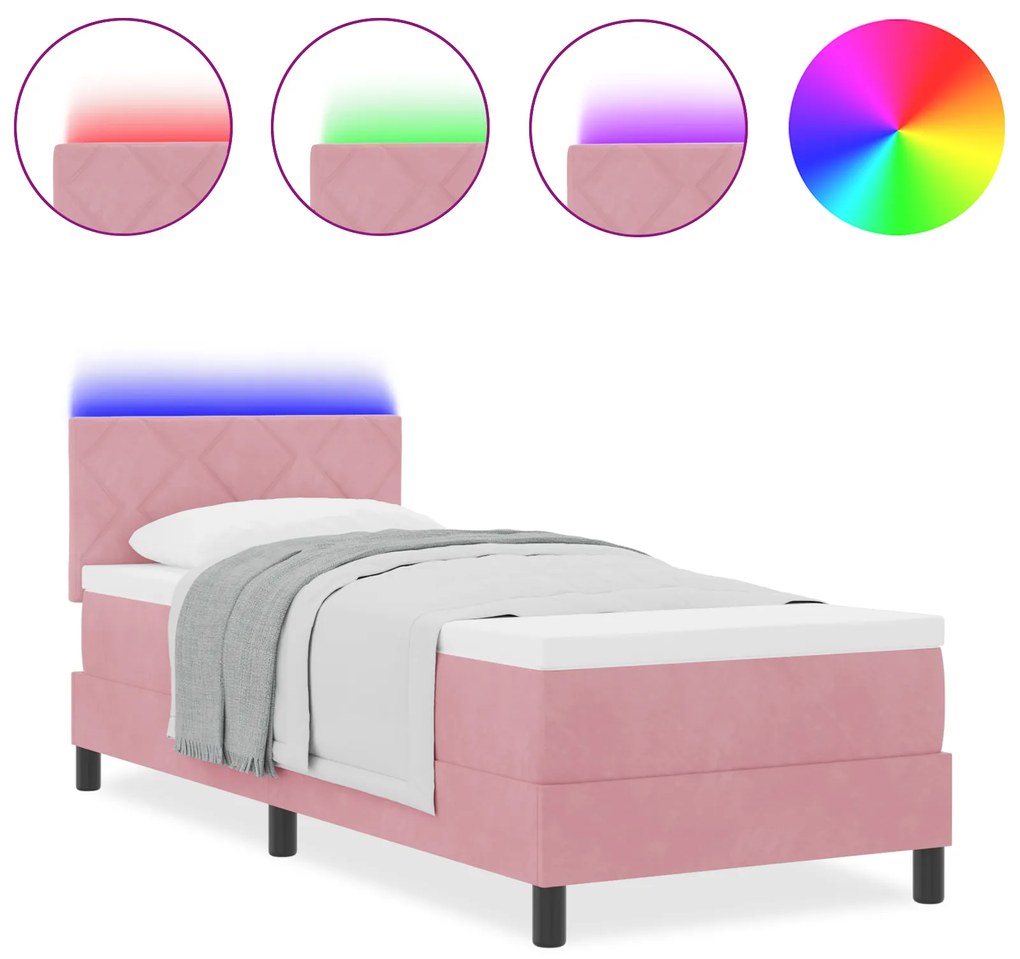 vidaXL κρεβάτι Box Spring με στρώμα και LED ροζ 80x200 εκ. βελούδο