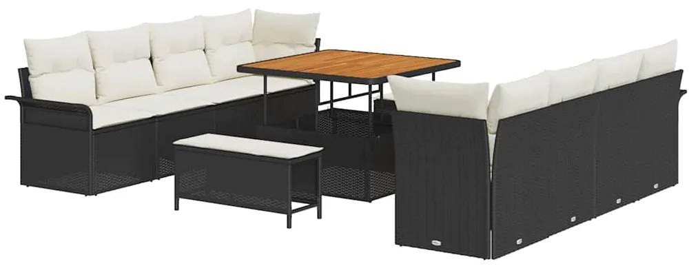vidaXL Σετ Καναπέ Κήπου Ρυθμιζόμενο ύψος 11 pcs Μαύρο συνθετικό ρατάν