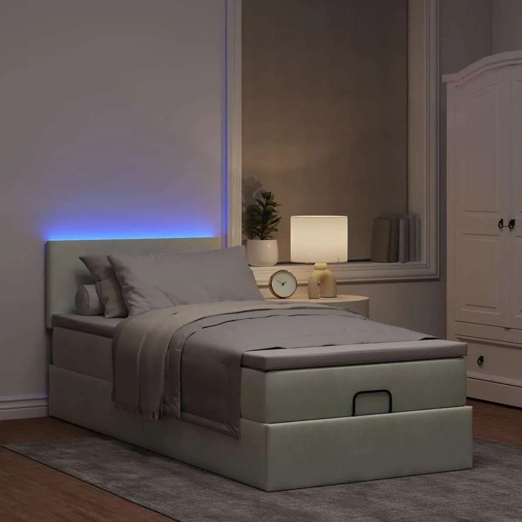 Οθωμανικό κρεβάτι με στρώμα&amp;LEDs Ανοιχτό γκρι 90x190cm Βελούδο 3312518
