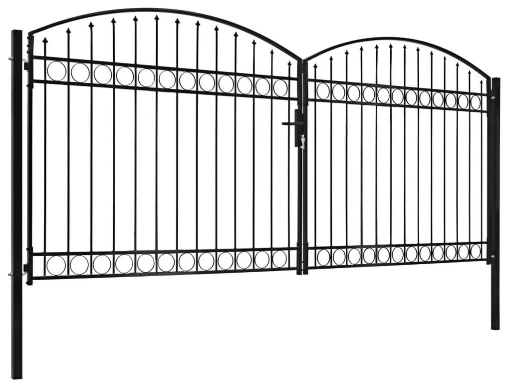 vidaXL Καγκελόπορτα Διπλή με Αψιδωτή Κορυφή Μαύρη 400x200 εκ. Ατσάλινη