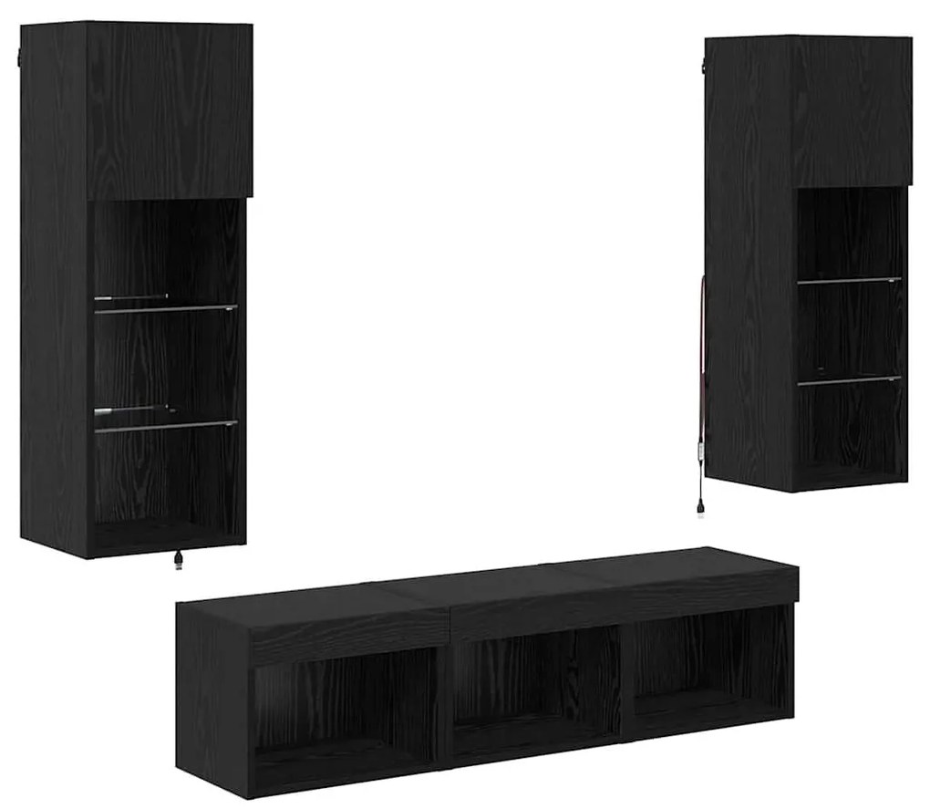 vidaXL Μονάδες Τοίχου Τηλεόρασης 5 pcs Μαύρη Οξυά Επεξεργασμένο ξύλο