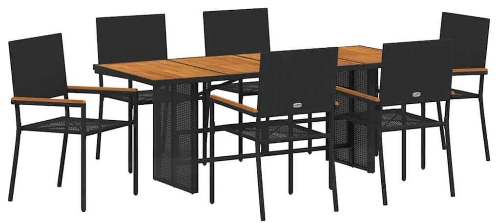 vidaXL Σέτ φαγητού για κήπο 7 pcs Μαύρο και Καφέ συνθετικό ρατάν