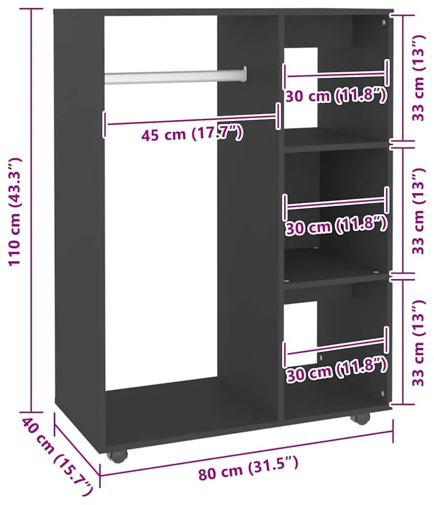 vidaXL Ντουλάπα Μαύρη 80 x 40 x 110 εκ. από Επεξ. Ξύλο