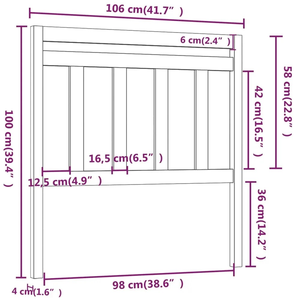 vidaXL Κεφαλάρι Κρεβατιού 106 x 4 x 100 εκ. από Μασίφ Ξύλο Πεύκου