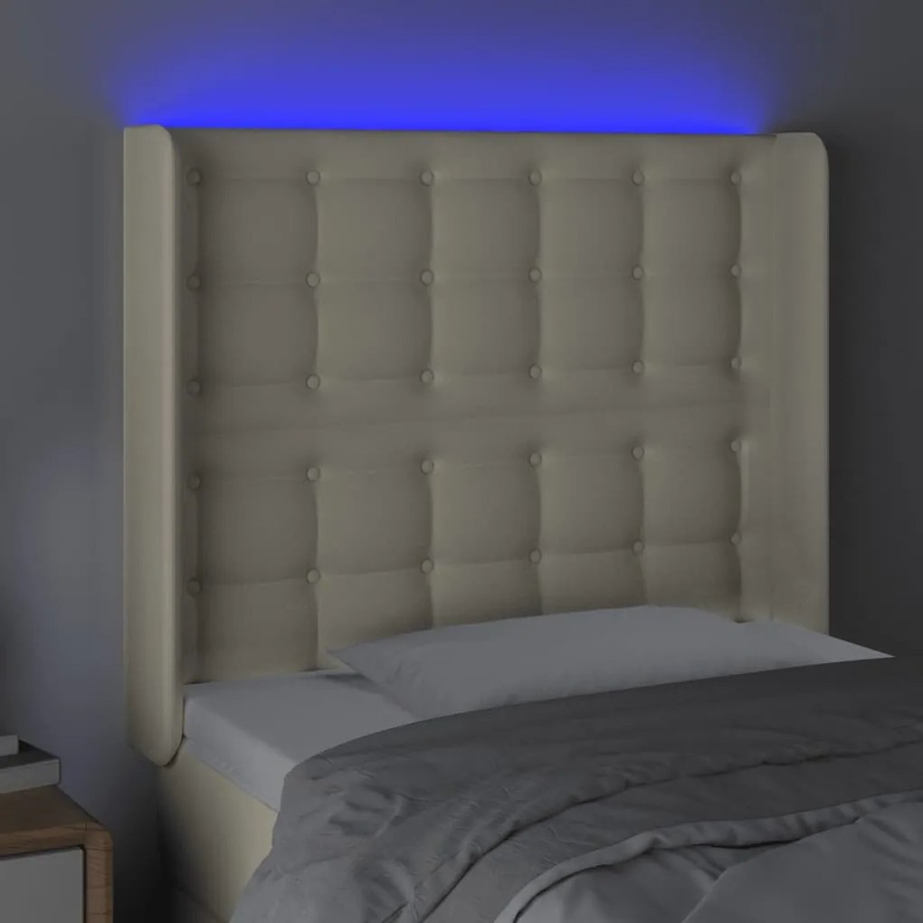 vidaXL Κεφαλάρι Κρεβατιού LED Κρεμ 93x16x118/128εκ. Συνθετ. Δέρμα