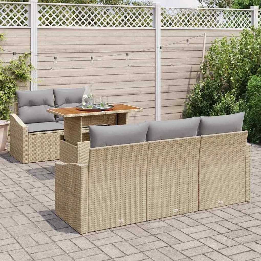 vidaXL Σετ Καναπέ Κήπου με αποθήκευση 6 pcs Μπεζ Πολυ ράταν