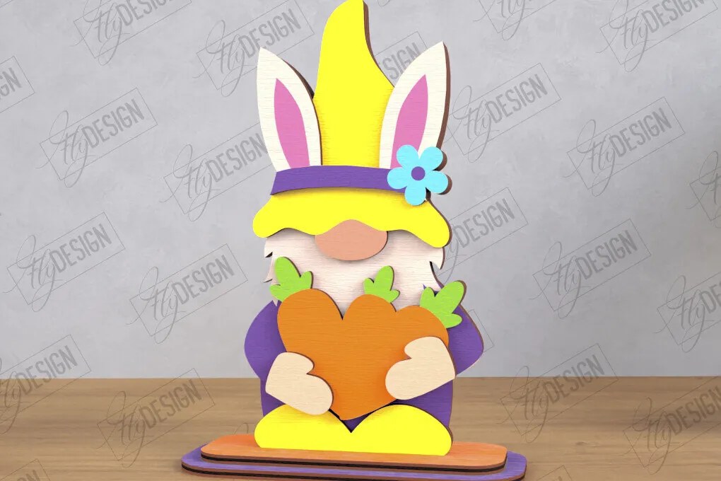 Intra απο ξύλο plywood 3mm-4mm πάχος - Gnome Bunny Πάσχα | Πασχαλινό λαγουδάκι | CNC Δίασταση 15x15 cm INTRAFABR-118346852