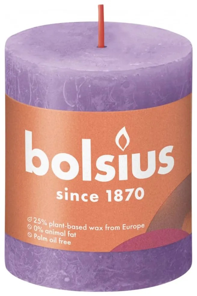 Bolsius Κεριά Κύλινδρος Ρουστίκ Shine 4 τεμ. Φωτ. Βιολετί 80 x 68 χιλ