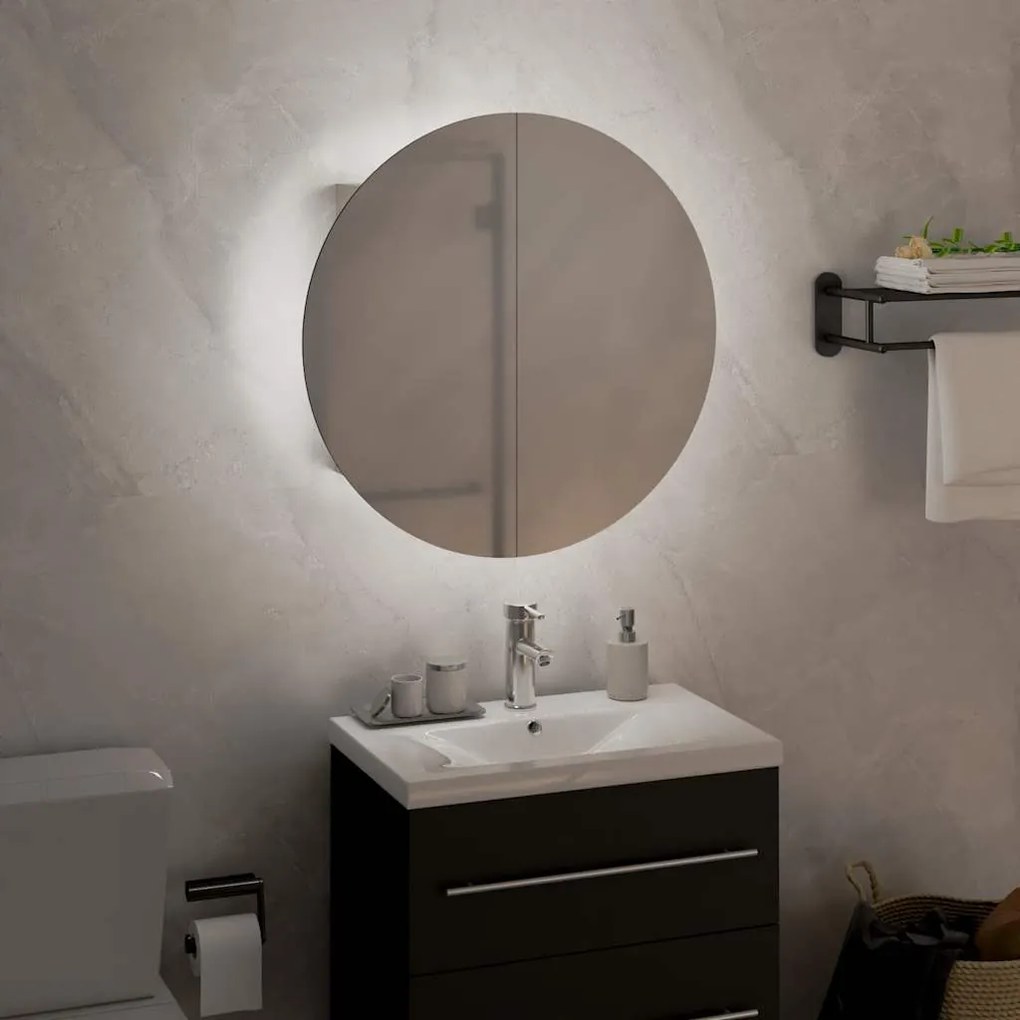 vidaXL Ντουλάπι Μπάνιου με Στρογγυλό Καθρέφτη&amp;LED Λευκό 40x40x17,5 εκ.