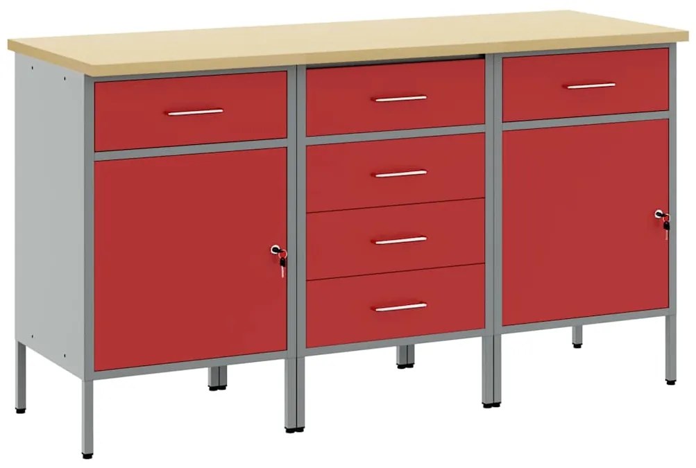 vidaXL Ντουλάπα Εργασίας 3 pcs Κόκκινο και Γκρίζο 150 x 55 x 85 εκ