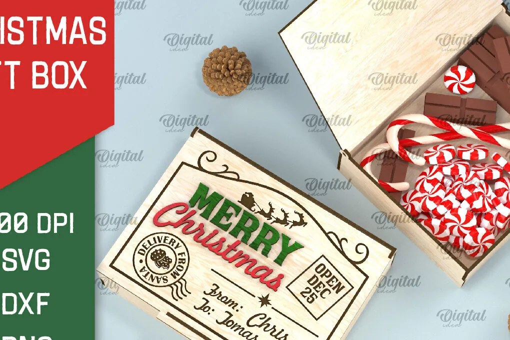 Σετ των 2 Intra απο ξύλο plywood 3mm-4mm πάχος Τρισδιάστατο κουτί δώρου παραμονής Χριστουγέννων Δίασταση 15x15 cm INTRAFABR-106138849