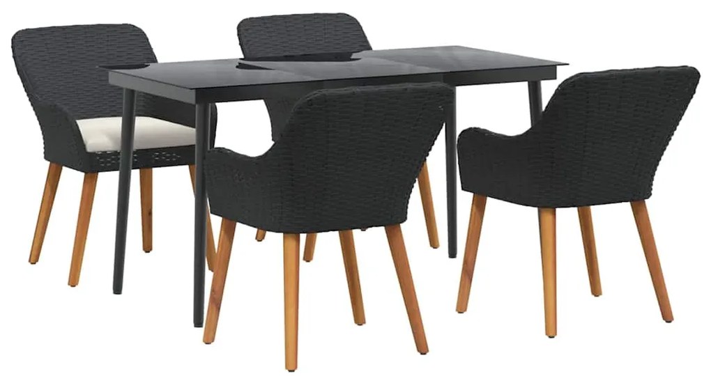 vidaXL Σέτ φαγητού για κήπο με μαξιλάρι 5 pcs Μαύρο συνθετικό ρατάν