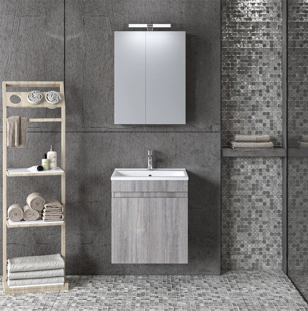 Set Bathroom Furniture OMEGA 50 Grey Oak 50x46x135 εκ.