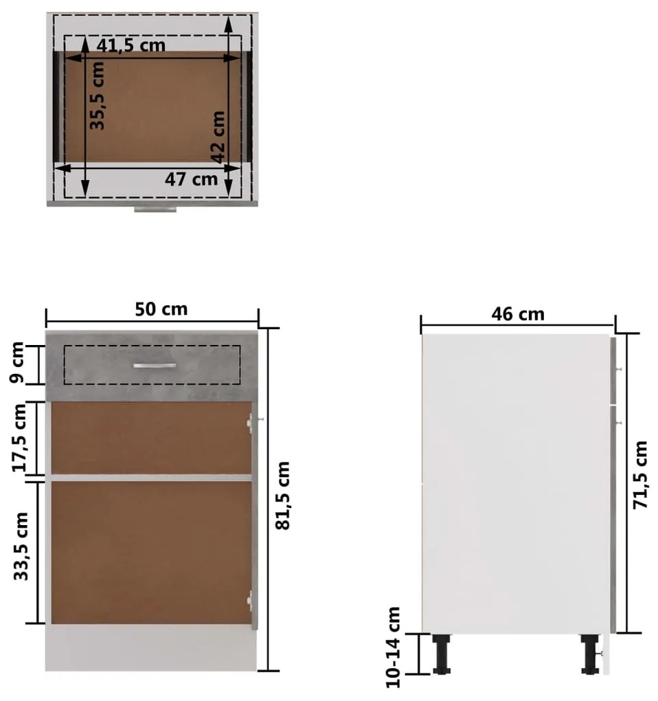 Ντουλάπι με Συρτάρι Γκρι Σκυροδέματος 50x46x81,5 εκ Επεξ. Ξύλο - Γκρι