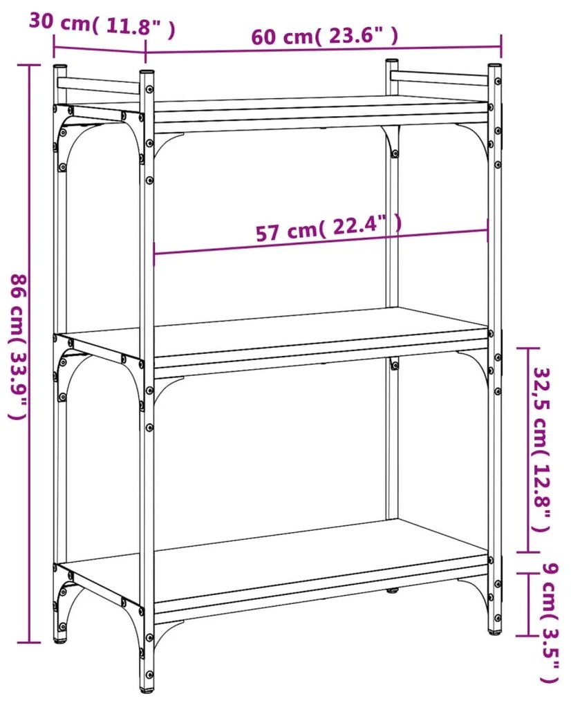 Βιβλιοθήκη 3 Επιπέδων Γκρι Sonoma 60x30x86 εκ. Επεξεργ. Ξύλο - Γκρι