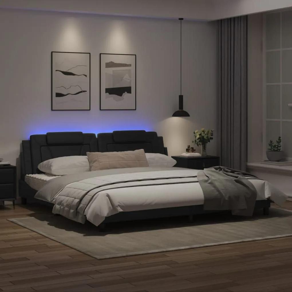 Πλαίσιο Κρεβατιού με LED Μαύρο 200x200 εκ. Συνθετικό Δέρμα - Μαύρο
