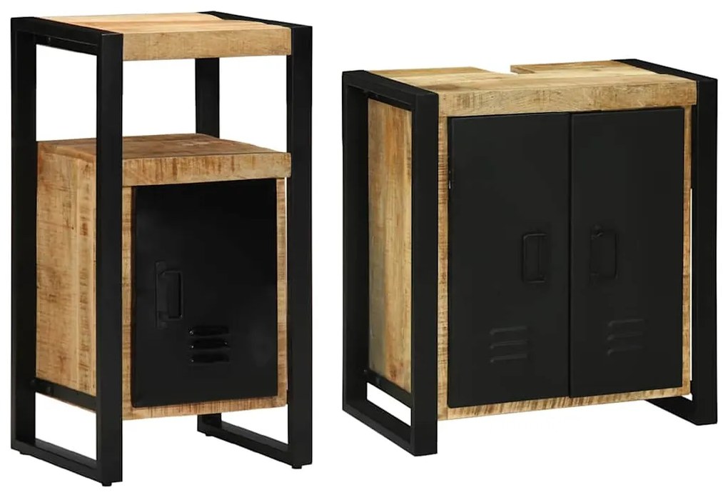 vidaXL Σετ Επίπλων Μπάνιου 2 pcs Καφέ και Μαύρο Στερεό ξύλο μάνγκο