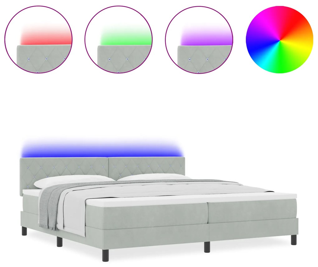 vidaXL κρεβάτι Box Spring με στρώμα και LED Γκρι 200x200 εκ Βελούδο