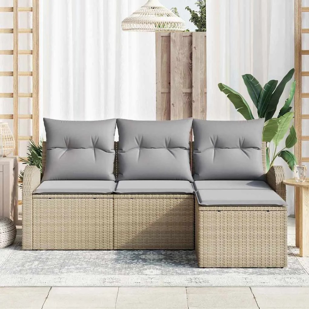 vidaXL Σετ Καναπέ Κήπου με μαξιλάρι 4 pcs Μπεζ Πολυ ράταν