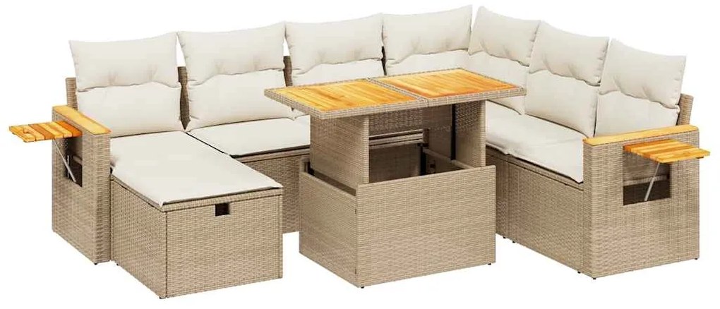 vidaXL Σαλόνι Κήπου Σετ 8 τεμ. Μπεζ Συνθετικό Ρατάν με Μαξιλάρια