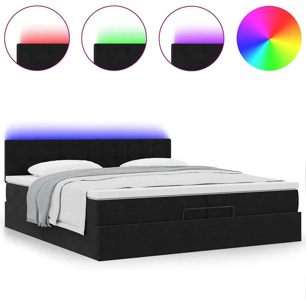 Οθωμανικό κρεβάτι με στρώματα &amp; LEDs Μαύρο 200x200cm Velvet 3312790