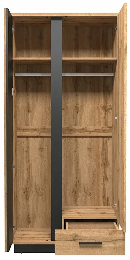 Σετ επίπλων Ogden J119, 133 kg, Wotan δρυς, Μαύρο, Ινοσανίδες μέσης πυκνότητας, Πλαστικοποιημένη μοριοσανίδα, Πόρτες ντουλάπας: Με μεντεσέδες