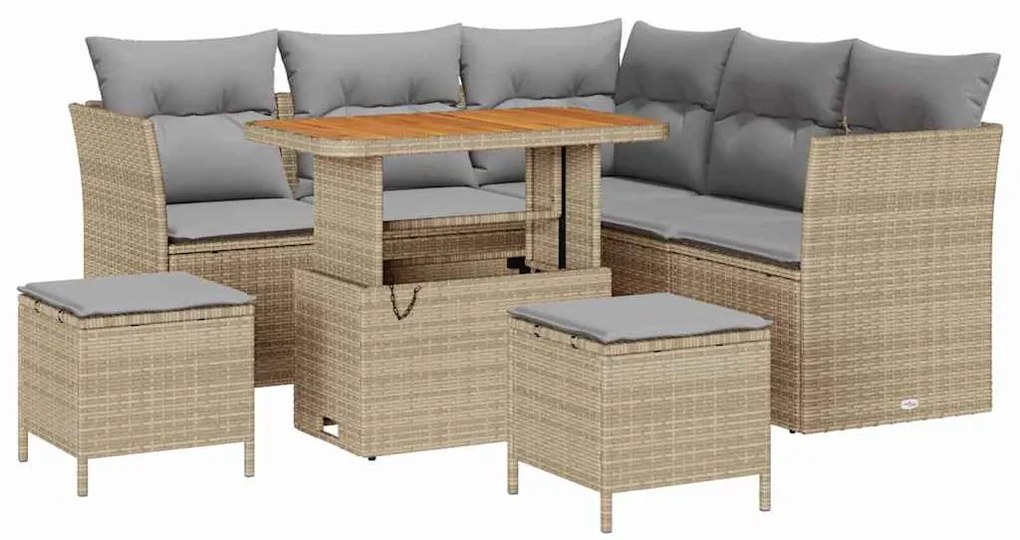 vidaXL 8 τμχ σετ καναπέ κήπου με μπεζ πολυ rattan