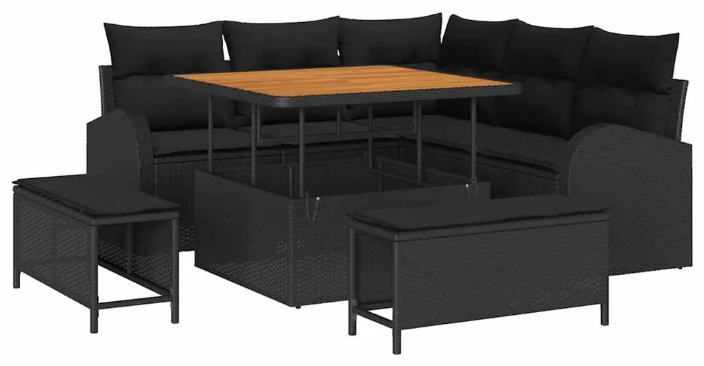 vidaXL Σετ Καναπέ Κήπου με μαξιλάρι 8 pcs Μαύρο Πολυ ράταν