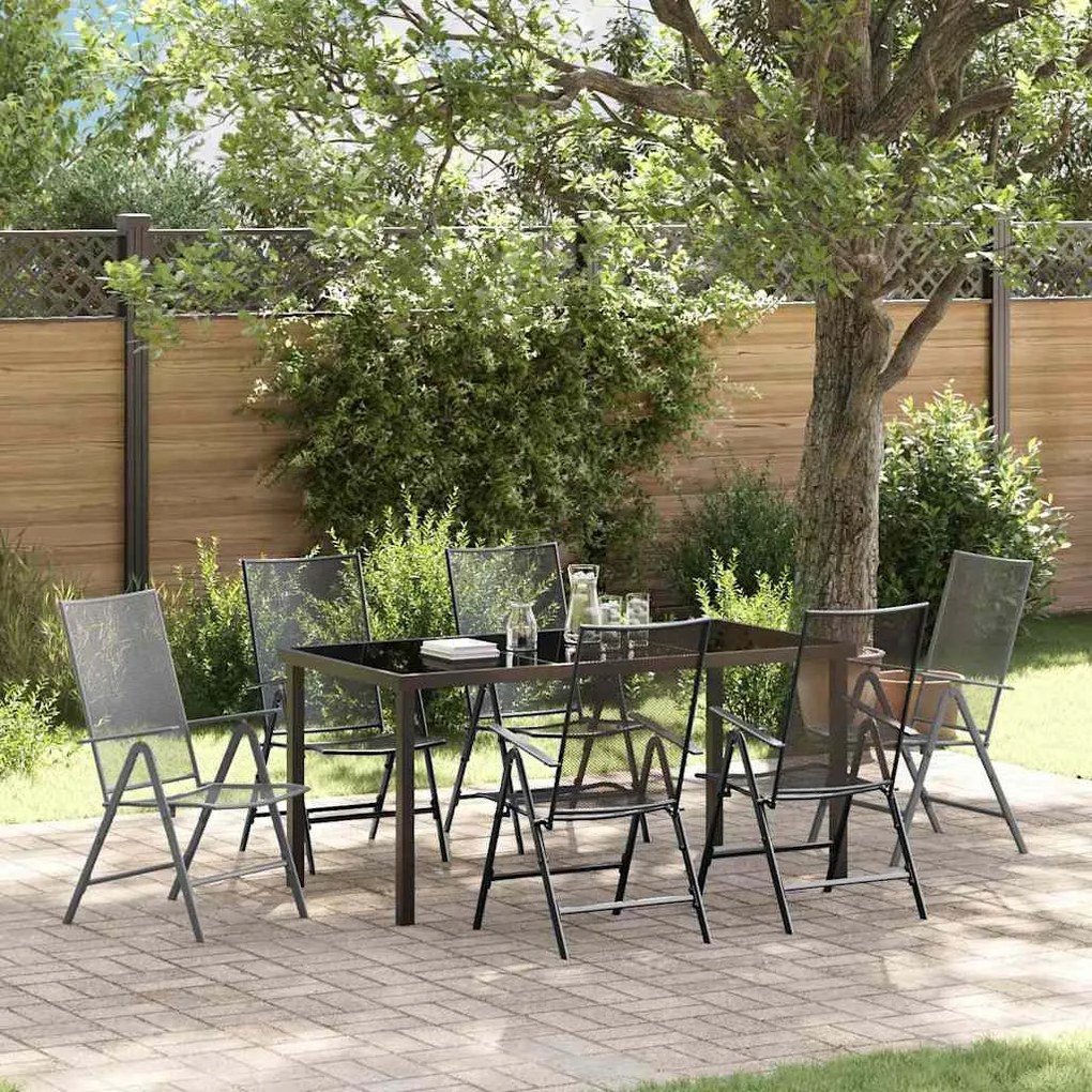 vidaXL Σέτ φαγητού για κήπο Πτυσσόμενος 7 pcs Ανθρακί Ατσάλι