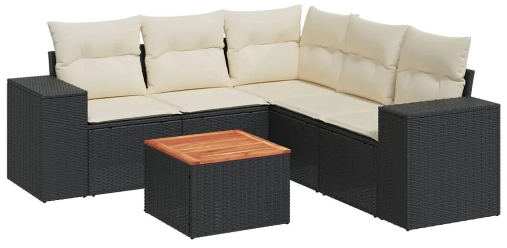 vidaXL Καναπές Κήπου 6 Τεμαχίων Μαύρο από Συνθετικό Ρατάν με Μαξιλάρια