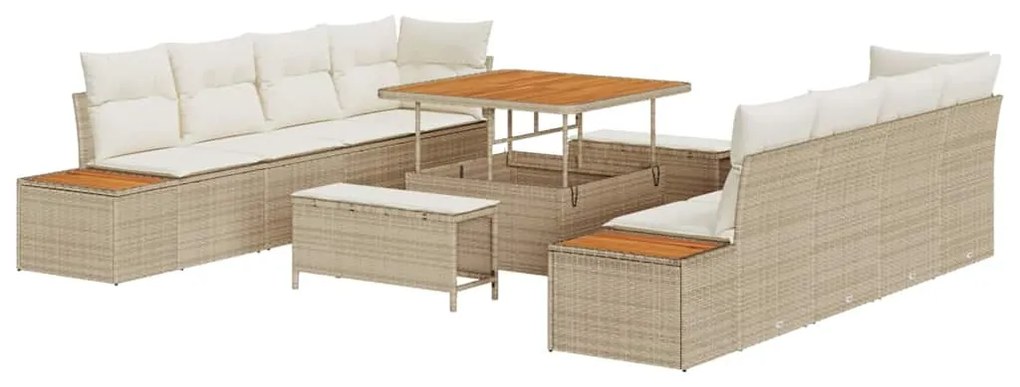 vidaXL Σετ Καναπέ Κήπου με μαξιλάρι 11 pcs Μπεζ Πολυ ράταν