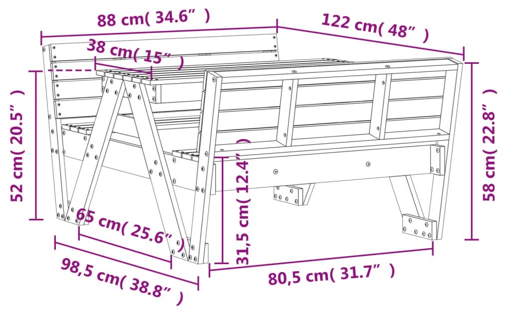 Τραπέζι Πικνίκ για Παιδιά 88x122x58 εκ. από Μασίφ Ξύλο Πεύκου - Καφέ