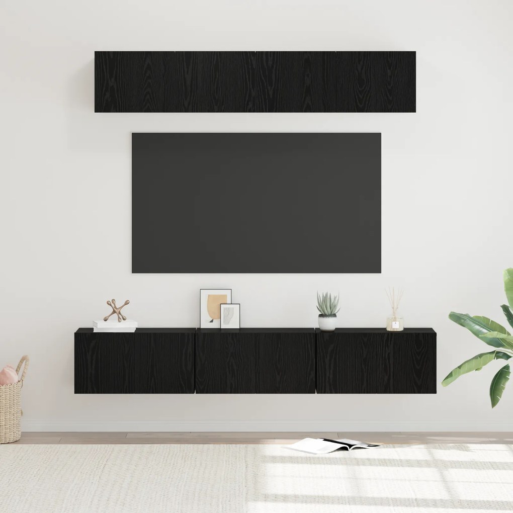 vidaXL Σετ επίπλου τηλεόρασης Επιτοίχιο 5 pcs Μαύρη Οξυά