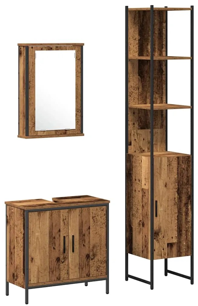 vidaXL Σετ Επίπλων Μπάνιου με ράφι 3 pcs Καφέ 33 x 33 x 185.5 εκ