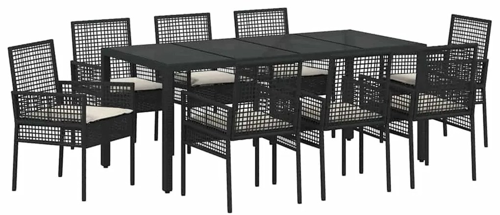 vidaXL Σέτ φαγητού για κήπο 9 pcs Μαύρο Πολυ ράταν