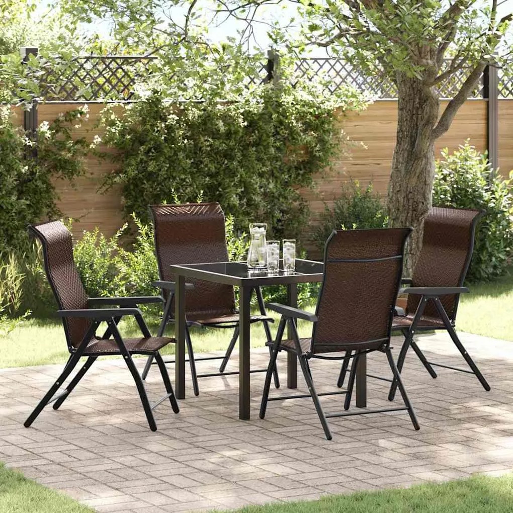 vidaXL Σέτ φαγητού για κήπο Ρυθμιζόμενο ύψος 5 pcs Καφέ Πολυ ράταν