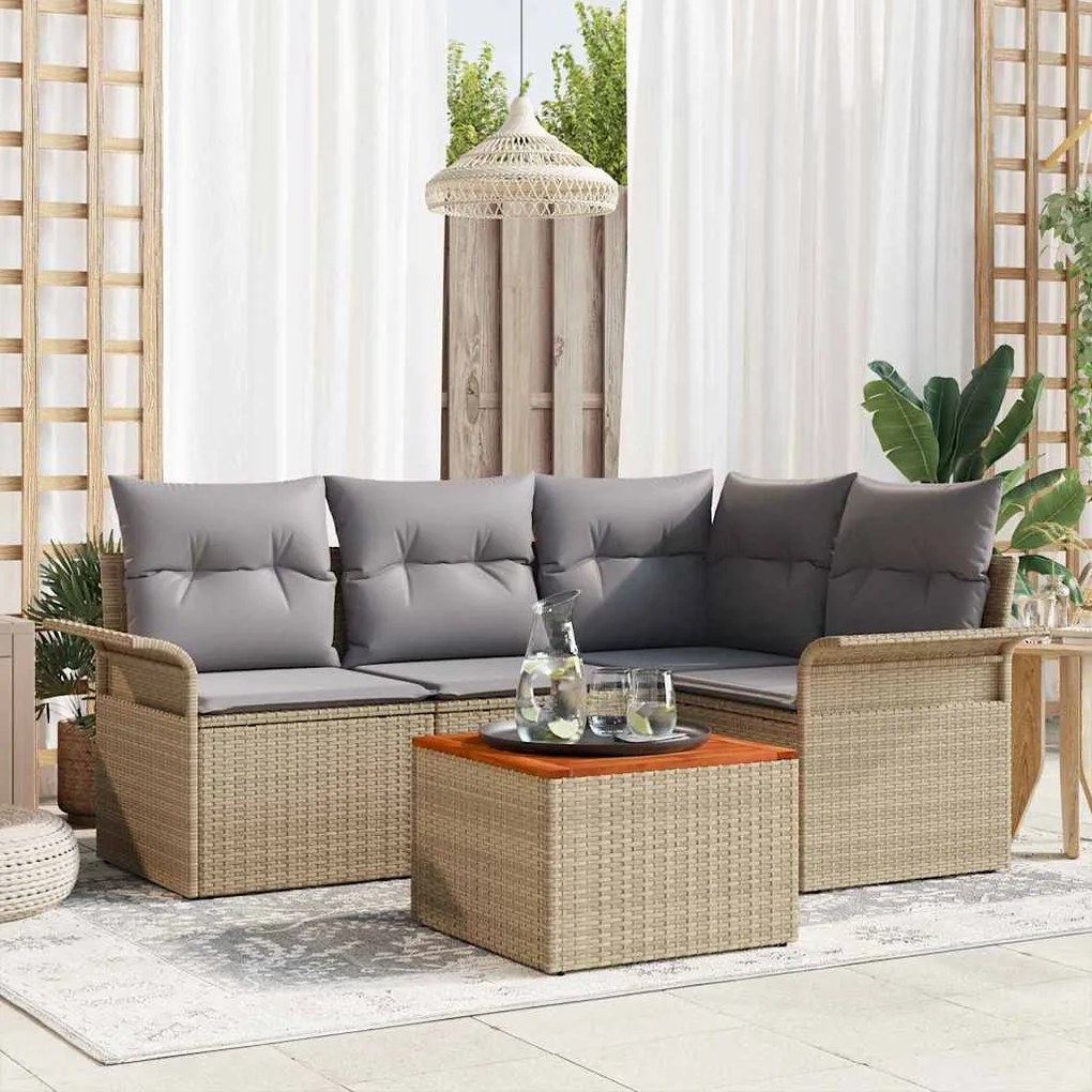 vidaXL Σετ Καναπέ Κήπου 5 pcs Μπεζ Πολυ ράταν