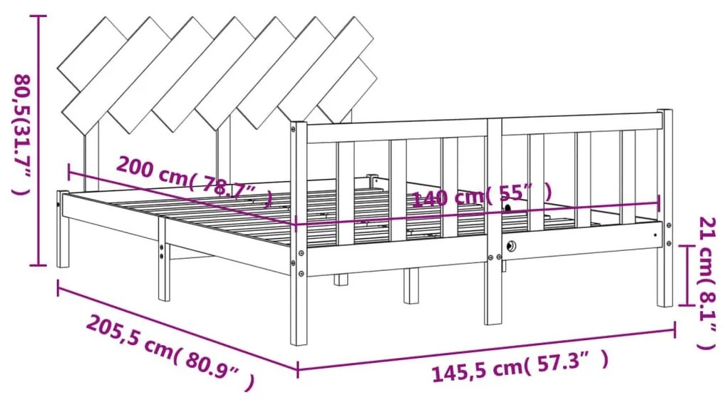 Σκελετός Κρεβατιού Χωρίς Στρώμα 140x200 εκ Μασίφ Ξύλο Πεύκου - Καφέ