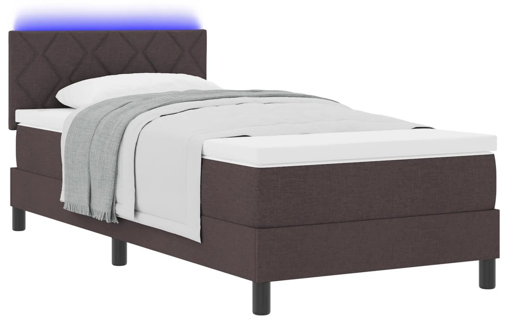 vidaXL Κρεβάτι Box Spring με Στρώμα & LED Σκούρο Καφέ 90x200 cm Υφάσματος