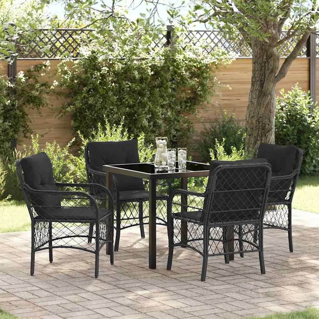 vidaXL Σέτ φαγητού για κήπο με μαξιλάρι 5 pcs Μαύρο Πολυ ράταν