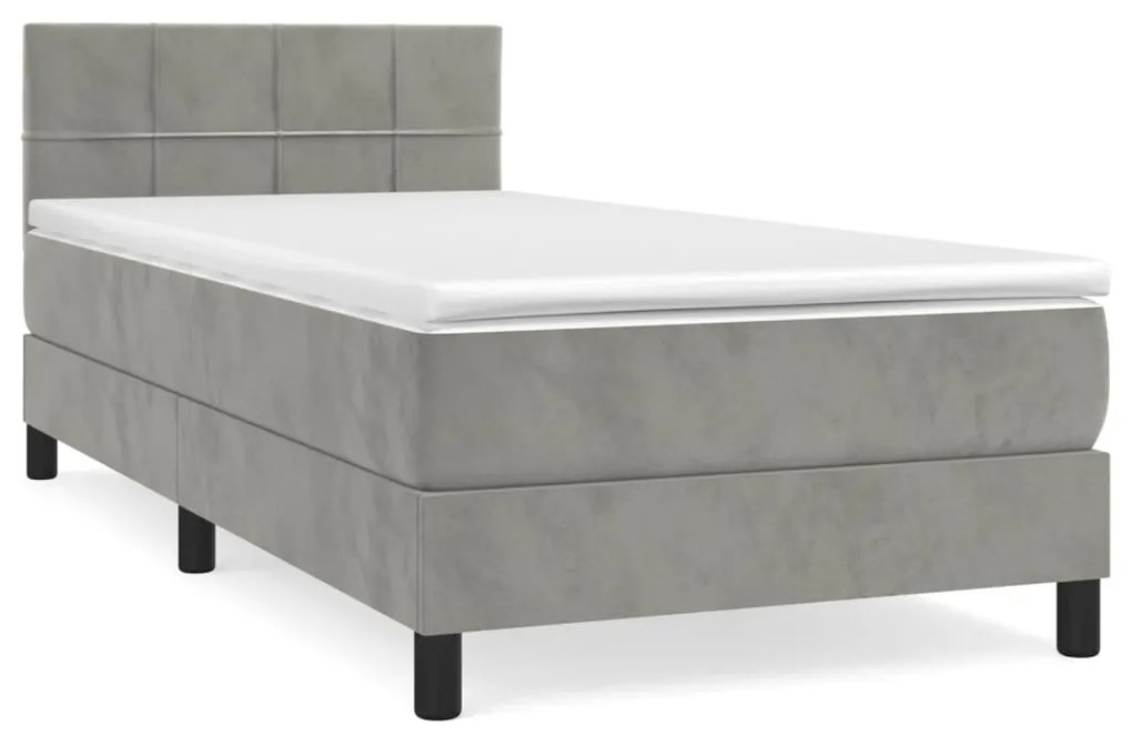 Κρεβάτι Boxspring με Στρώμα Ανοιχτό Γκρι 90x190 εκ. Βελούδινο - Γκρι